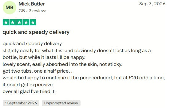 Customer testimonial on Trustpilot